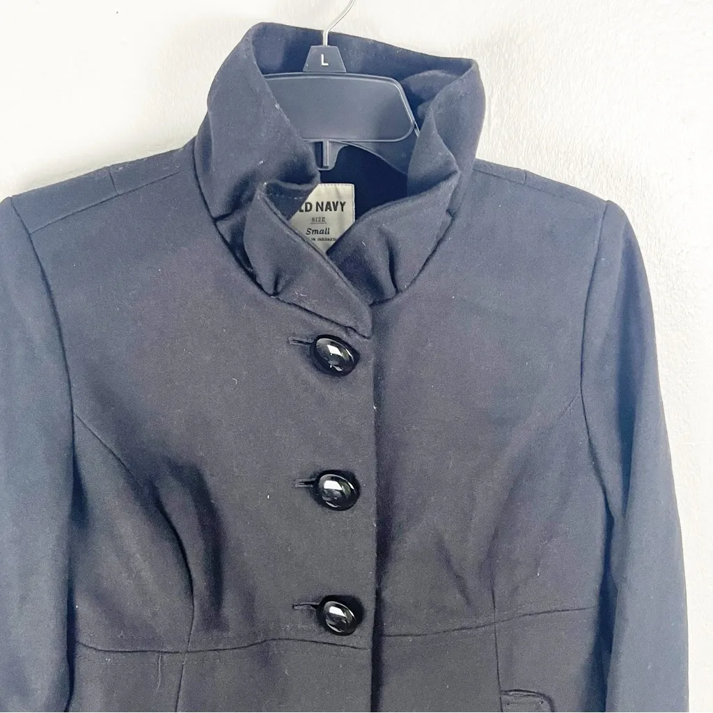 OLD NAVY Classic Black Wool Blend Lined Button Front Long Sleeves Pea Coat Small - Image 8