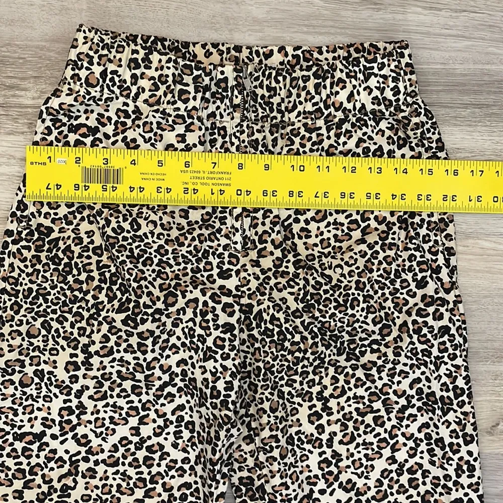 Leopard Print Elastic Waist Zip Front Straight Leg Pants XS - Image 12