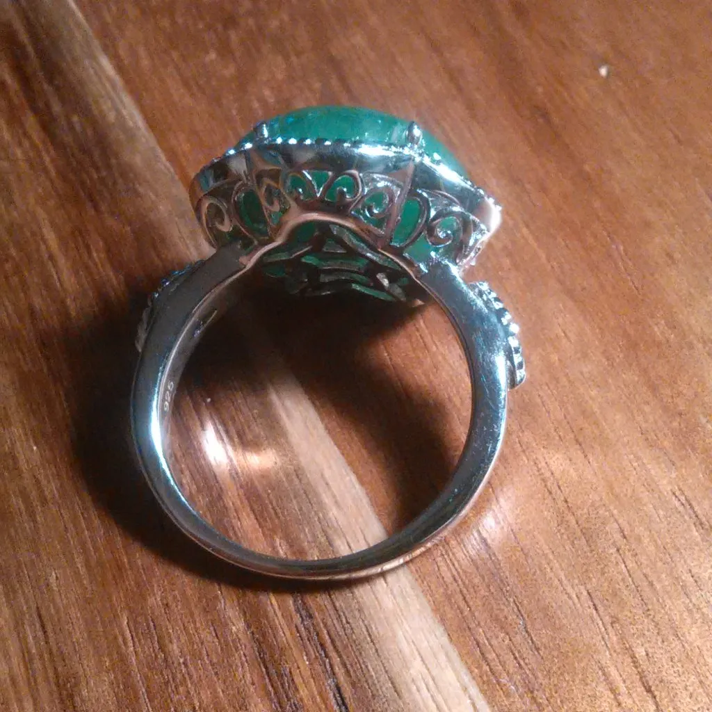 Green Jade and Chrome Diopside Cherry Blossom Sterling Silver Ring (Size 9) - Image 6