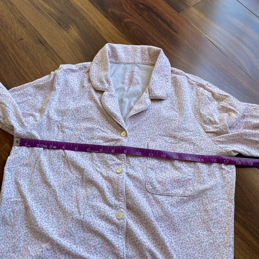 LL Bean Organic Cotton Modal Blend Men’s Style Pajamas Pink Flowers White Size XS - Image 3