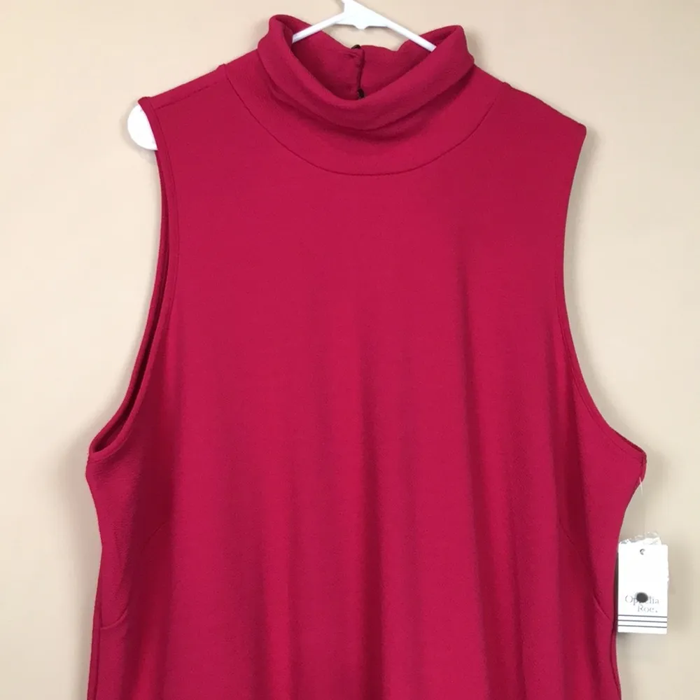 NWT Ophelia Roe Women’s Mock Neck Fuchsia Pink Tiered Sleeveless Dress - Image 2