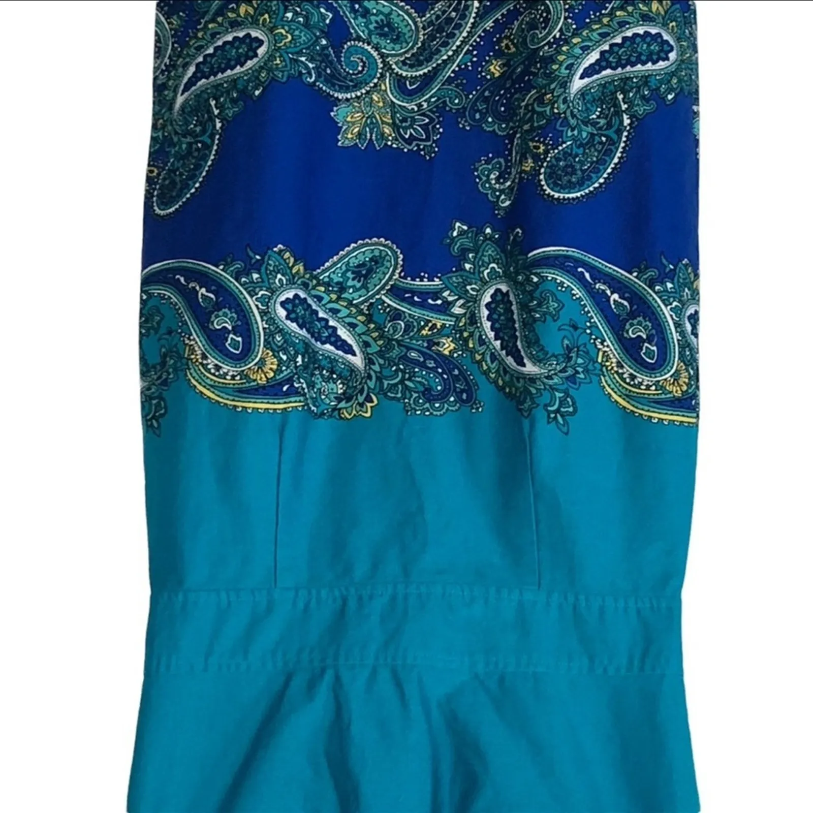 Venus Scallop Neck Sheath Midi Dress Teal Paisley Cap Sleeve Size 4 Professional - Image 5