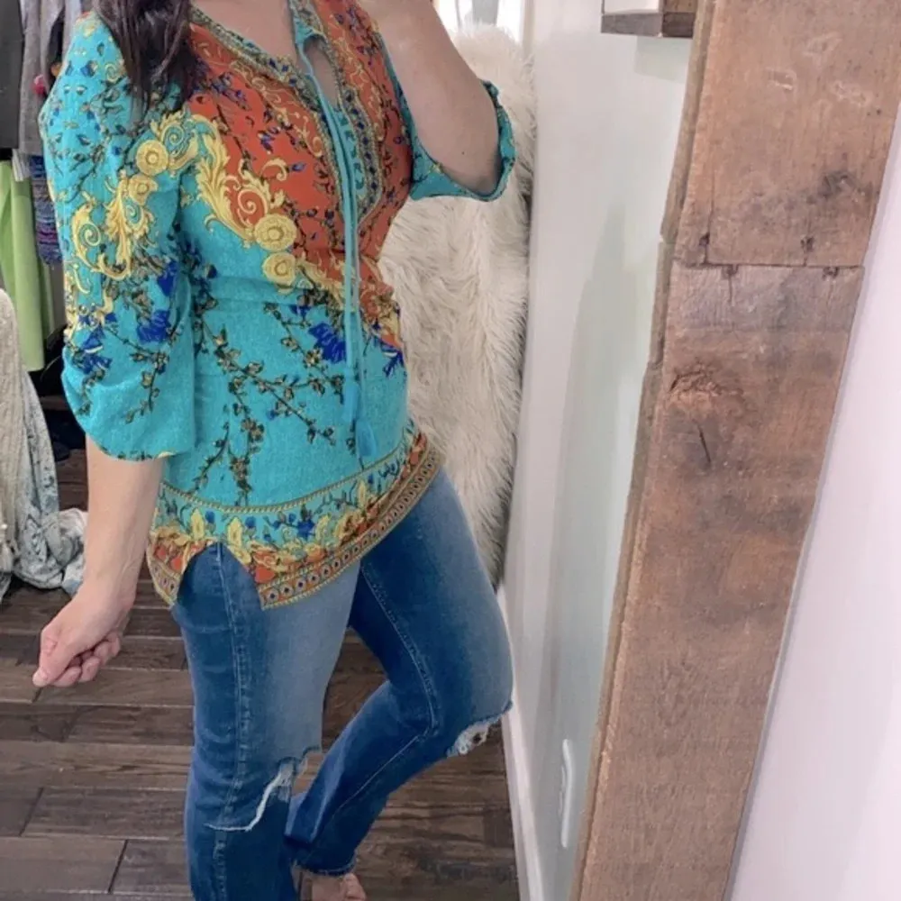 Urban Coco turquoise paisley top with tassels size medium - Image 2