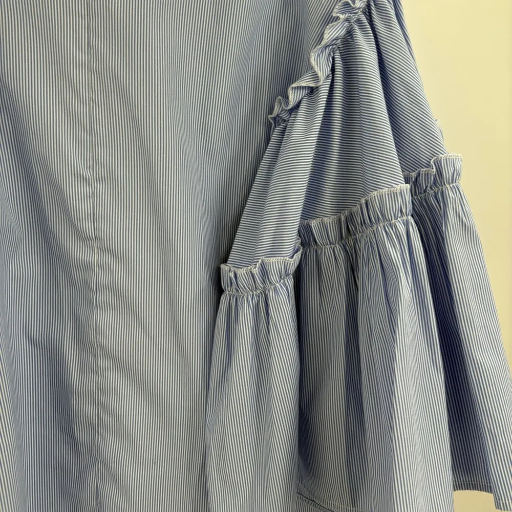 Women's DRA Blue White Stripes Long Sleeve bell Sleeves Blouse Shirt size xs - Image 15