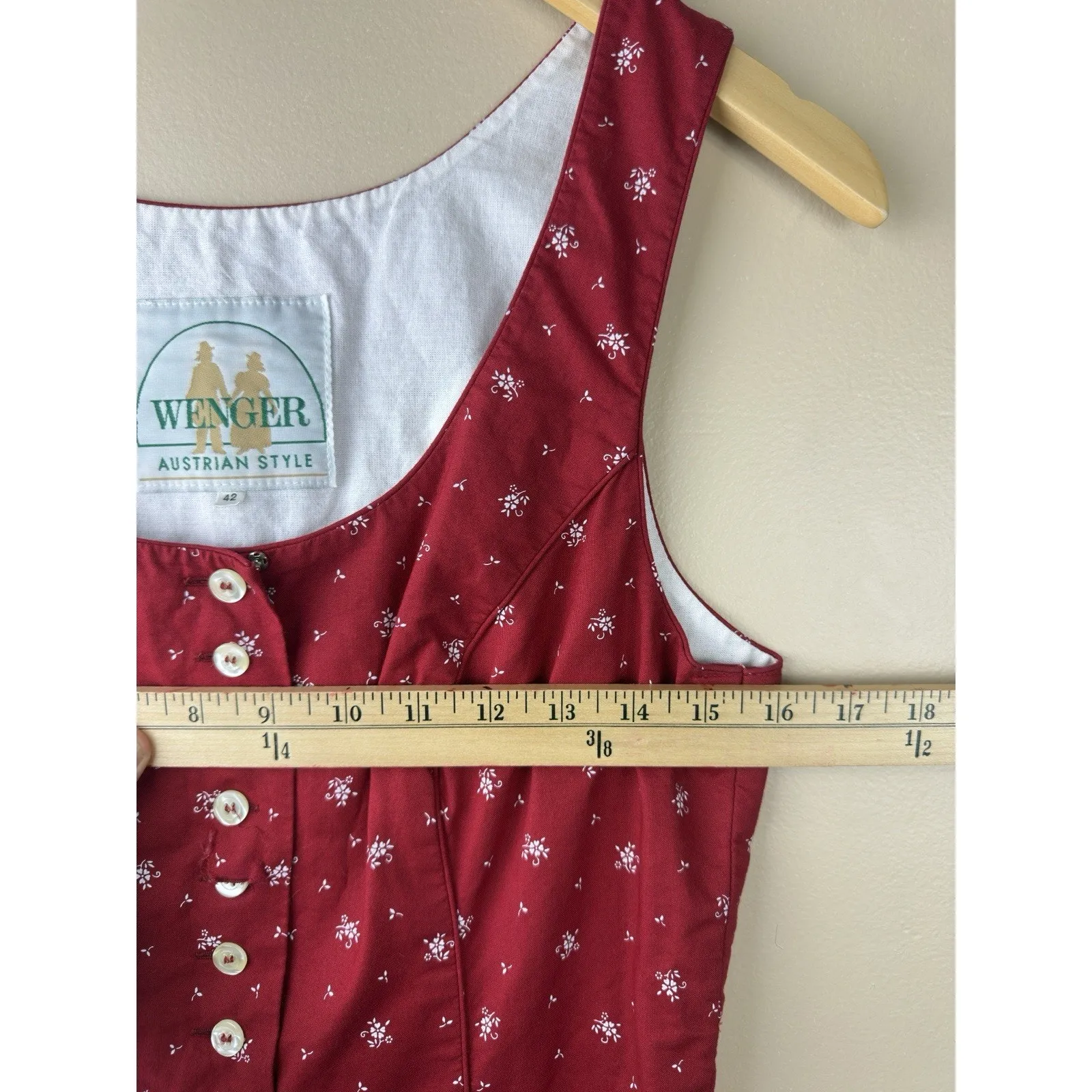 WENGER Austrian Vintage Dirndl Dress Tyrol Trachten Red Cotton Women’s 42/L Size undefined - Image 9