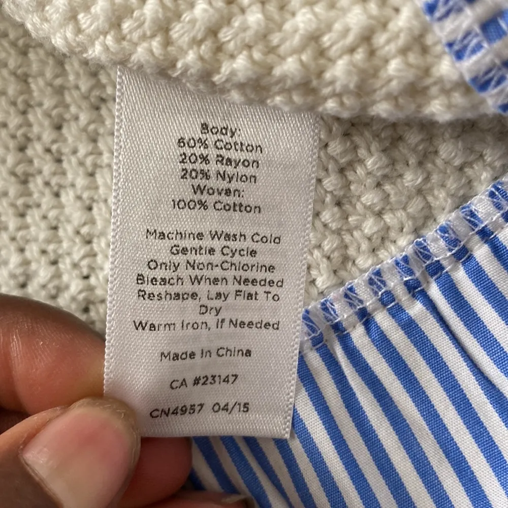 Talbots Layered Hem Sweater Cream & Blue Stripe SIZE M - Image 4