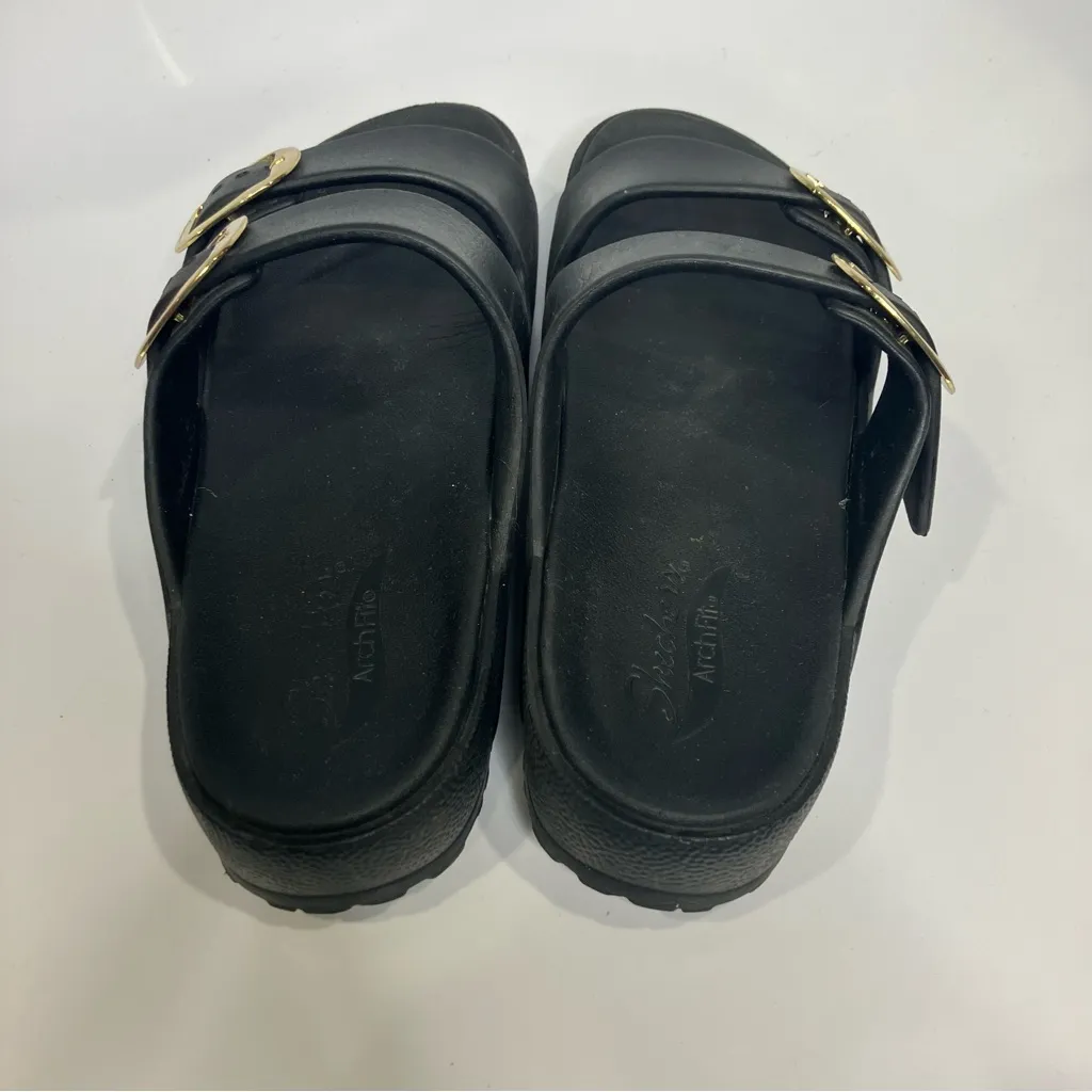 Skechers arch fit 2 strap sandals black with gold buckles trendy women’s size 11 - Image 6