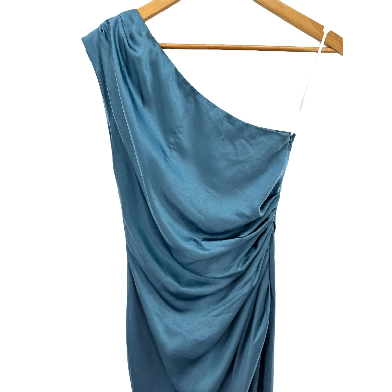 Elliatt One Shoulder Satin Draped Midi Dress Blue Small Cocktail Party Wedding - Image 2