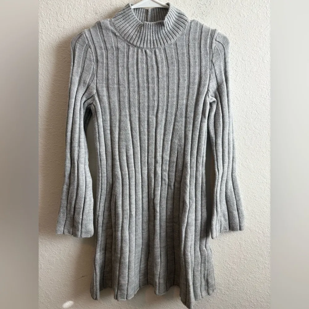 NWT Anthropologie Gray Ribbed A-Line Long Sleeve Turtleneck Dress Size M Petite - Image 4