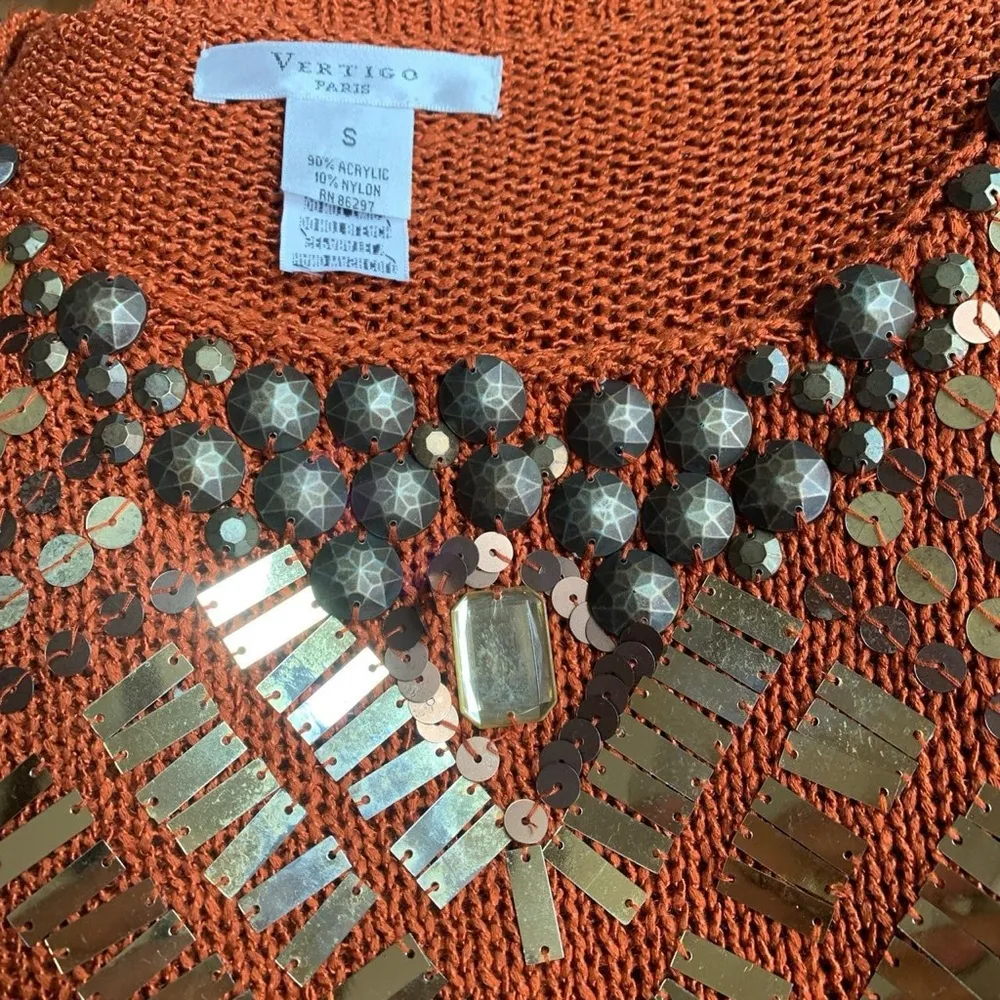 Vintage Vertigo Paris French Crochet Sleeveless Rust Top size S - Image 5