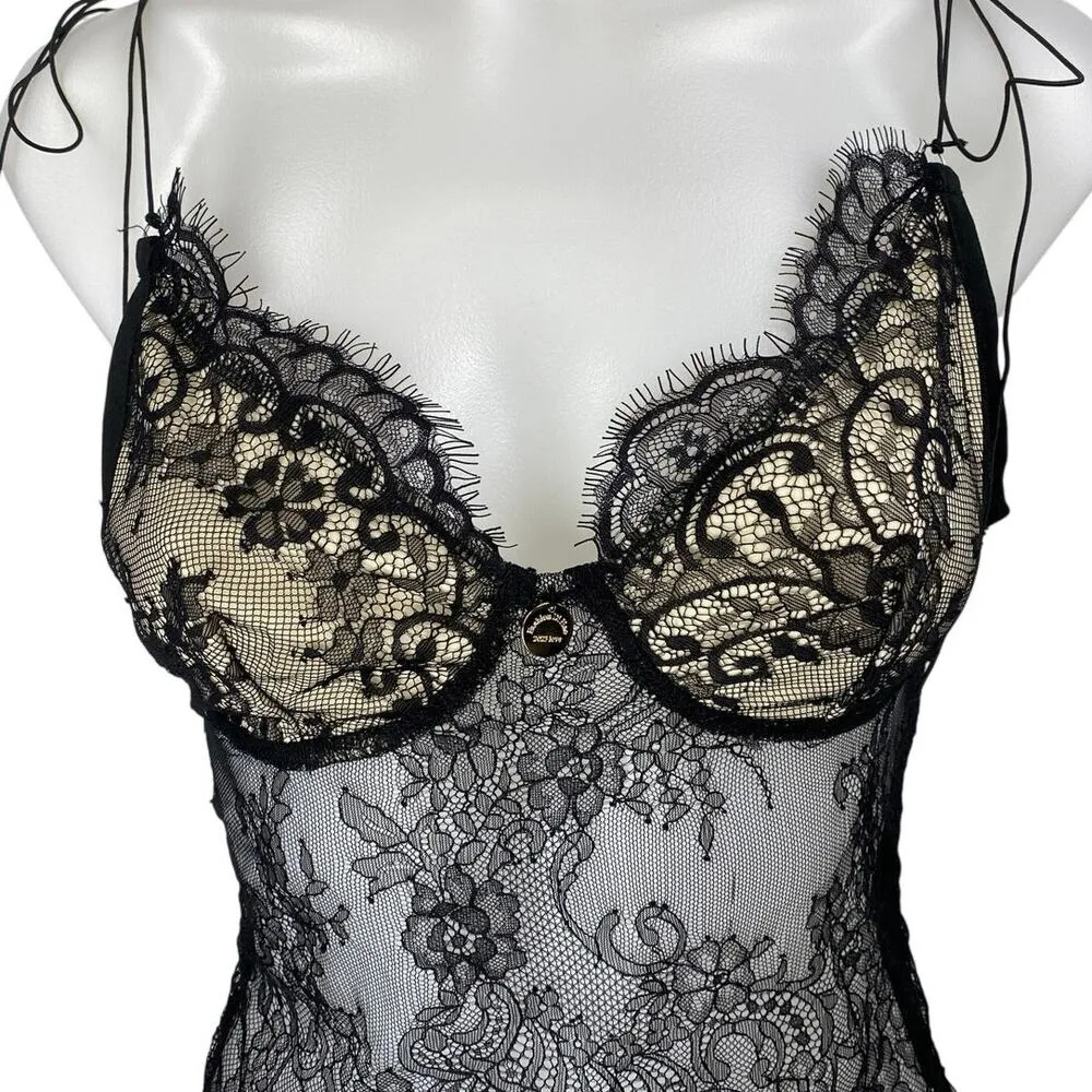 NEW Commense Black Floral Lace Sheer Sleeveless Cami Camisole Crop Tank Top Sz S - Image 3