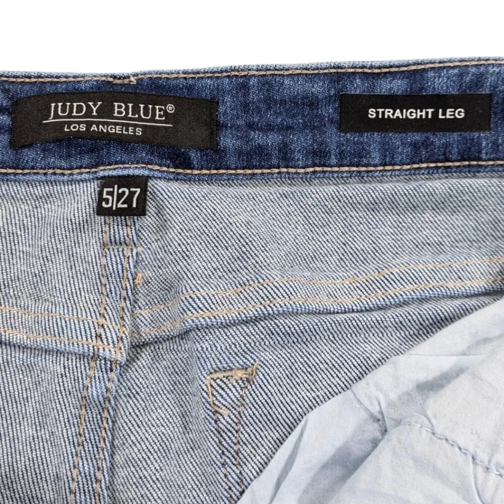 Distressed High Rise Straight Rainbow Stitch GUC Size 5/27 J1298 - Image 7