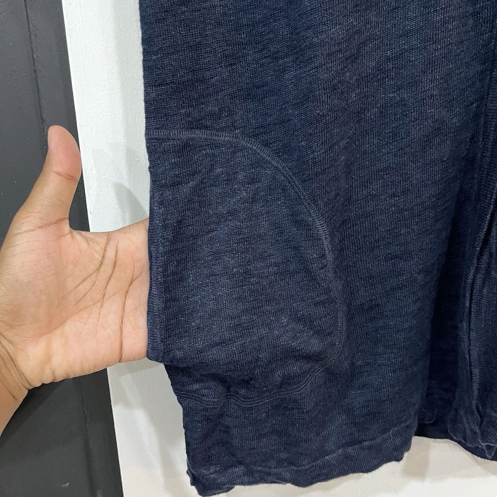 J. Jill Short Sleeve Linen Blend Navy Blue Cardigan Size XS Lightweight Pockets - Image 3