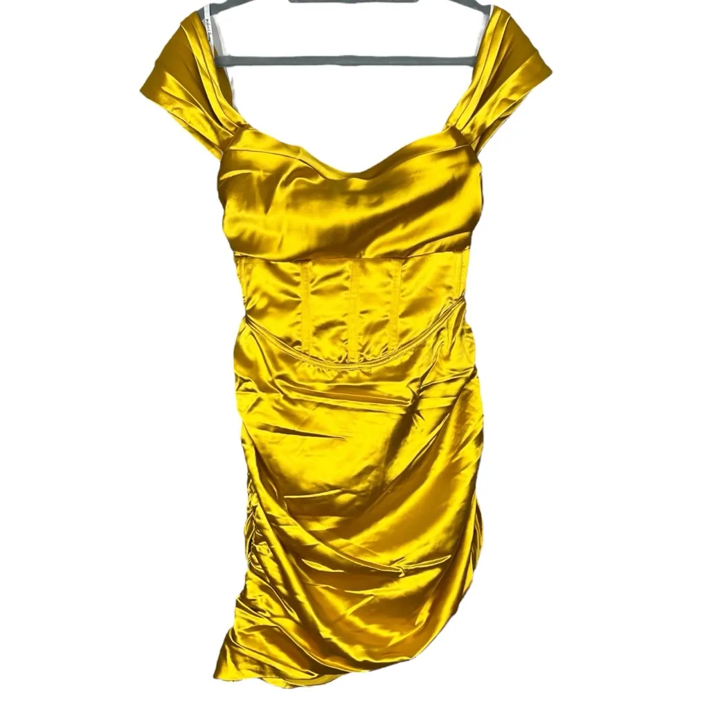 For Love and Lemons Drew Bustier Draped Mini Dress in Golden Yellow Size Med - Image 5