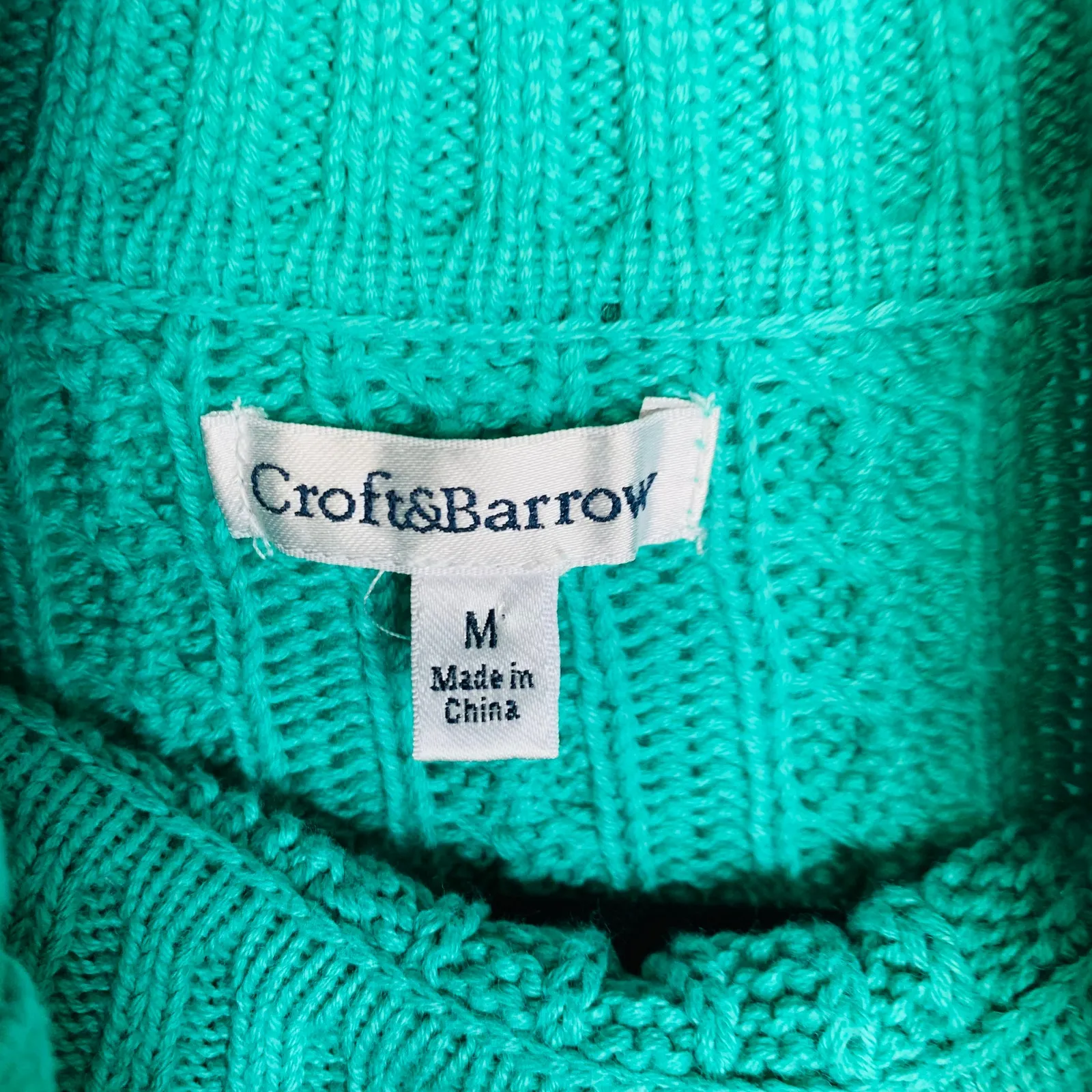 Vintage Bright Green Cable Knit Turtleneck Cotton Sweater Sz Medium Indie - Image 8