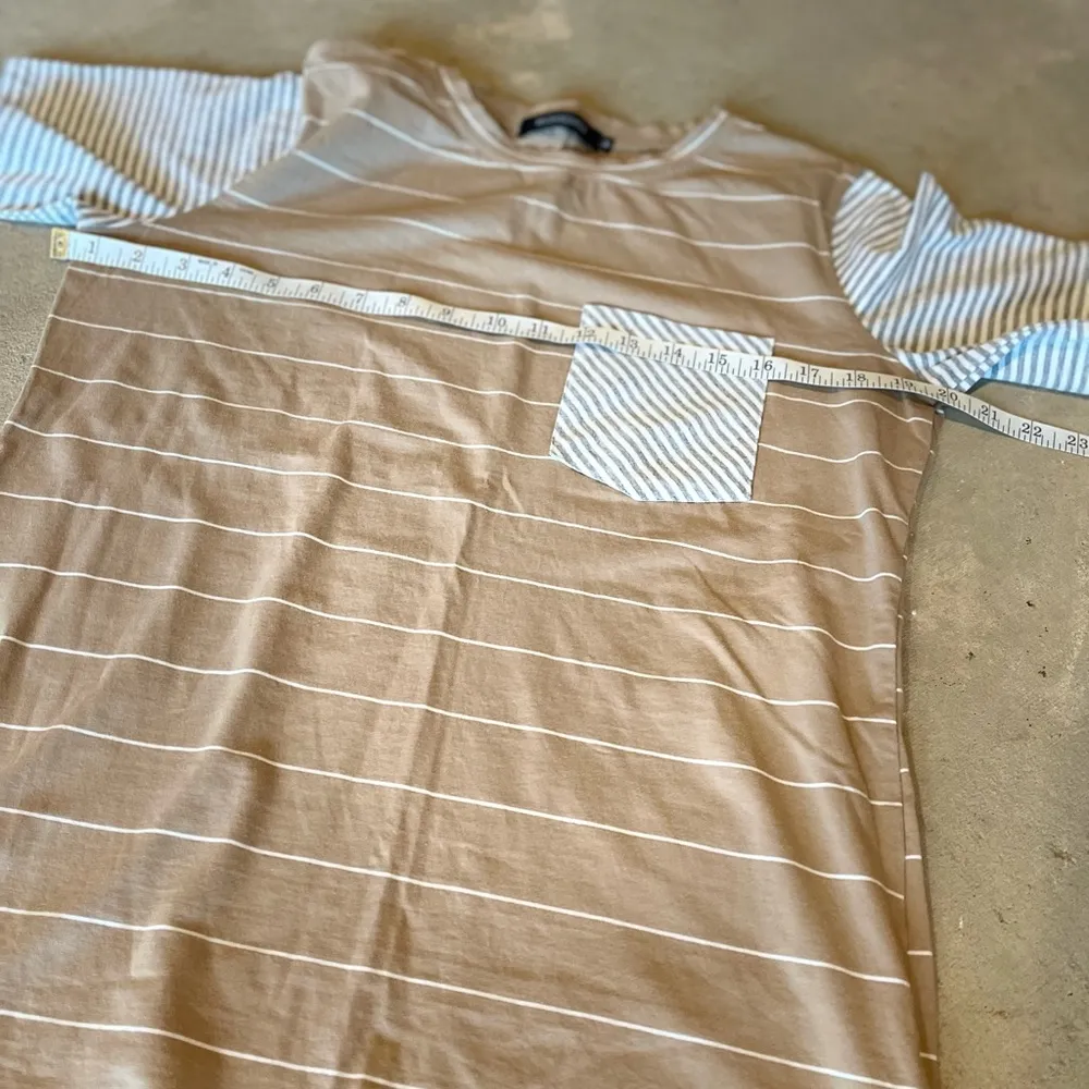Merokeety Tan Stripped Short Sleeve Shirt White Size M - Image 5