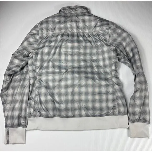 Marmot Lightweight Plaid Athletic Zip-Up Jacket Windbreaker‎ Gray White XL - Image 6