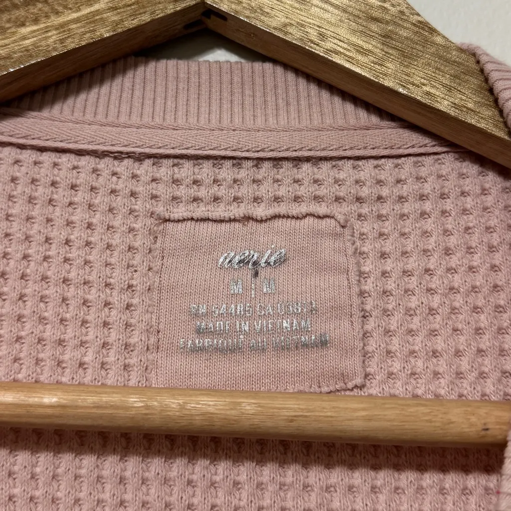 Aerie The Sweat Waffle Crew Neck Sweatshirt Size Medium Pink - Image 3