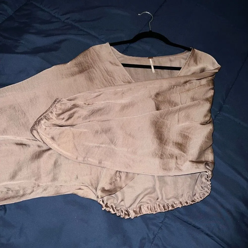 Free People midnight vibes balloon sleeve blouse mushroom nude beige tan size XS - Image 10