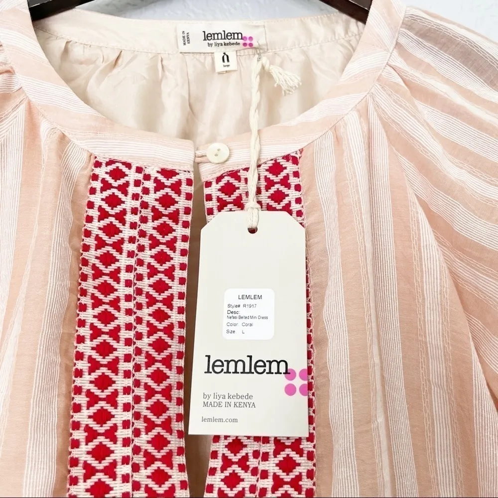 𝅺NWT LEMLEM Nefasi Long Sleeve Mini Dress Coral L - Image 14