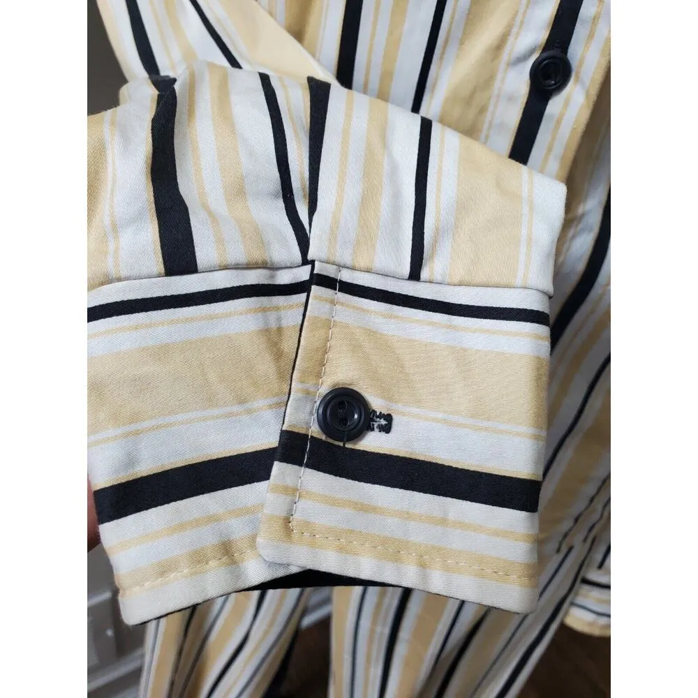 Sport Collection Striped Long Sleeve Collared Shirt & Pant 2 Piece Suit Size M Yellow Size M - Image 6