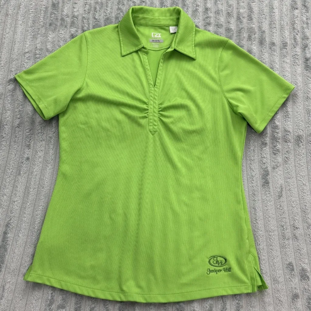 Cutter & Buck Polo Shirt Womens Large Green Ruched DryTec Juniper‎ Hill Golf Top - Image 3
