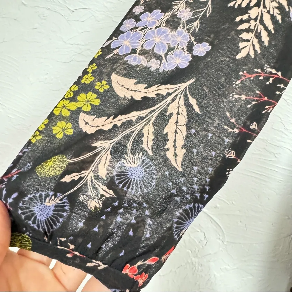 Kimchi Blue Black Floral Mini Dress Womens 4 Long Sheer Sleeve Boho Casual - Image 4