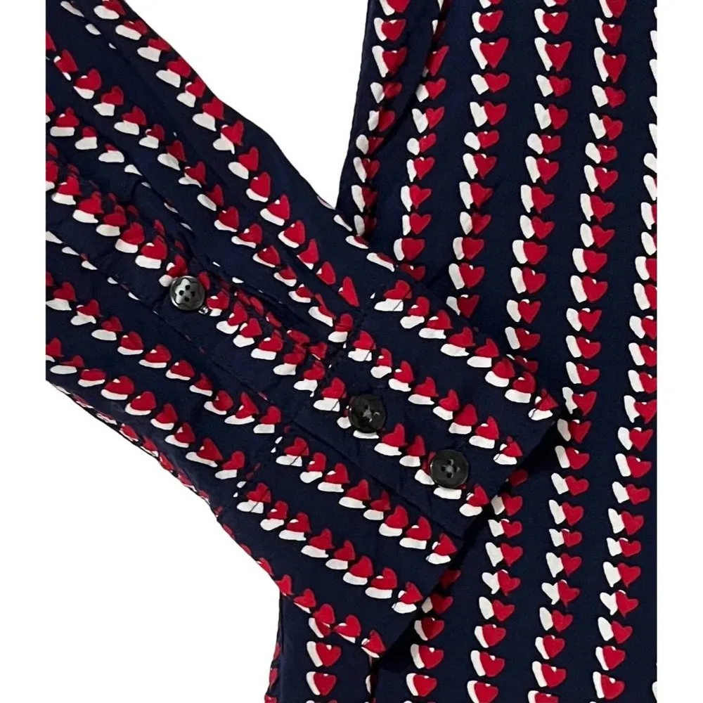 Draper James 4 Heart Field Shirt Dress Midi Reese Witherspoon Navy Blue Red Belt - Image 4