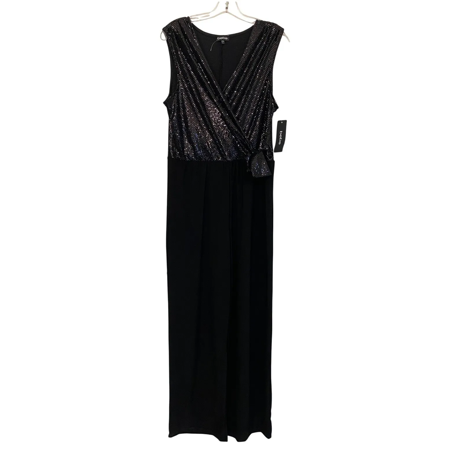 NYE Disco Bebe Sequined Sleeveless Wrap Jumpsuit Wide Leg Evening Formal S NWT - Image 7