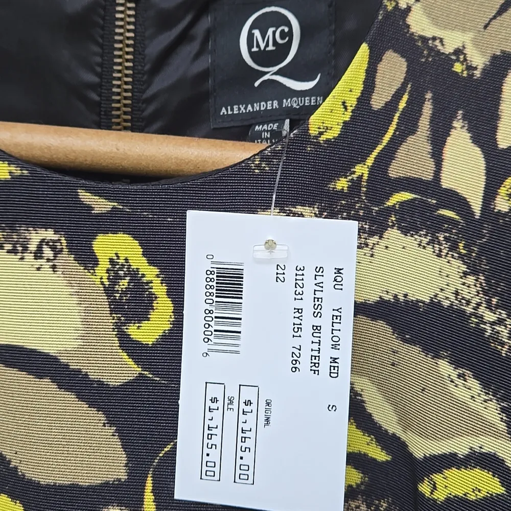 MCQ ALEXANDER MCQUEEN Size 2 Black & Lime Green Butterfly Print Peplum Dress - Image 7