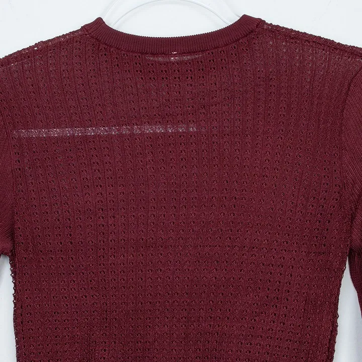 NWT Free People Open Knit Ribbed Cropped Long Sleeve Sweater XS Red Fairy Grunge - Image 8