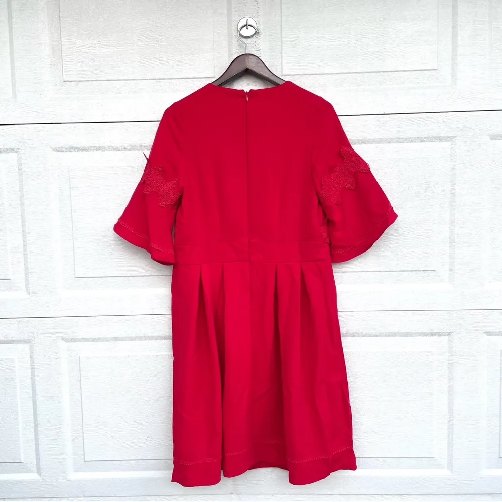 Jessica London Womens Dress Red Fit Flare Crochet Trim Holiday Size 12 - Image 3