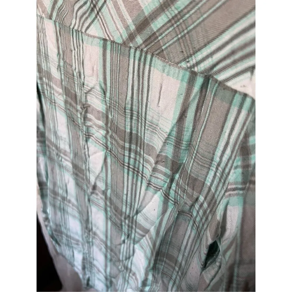 Vanity Plaid With Lace Button Up Woman’s Top Size Small Gray - Image 7