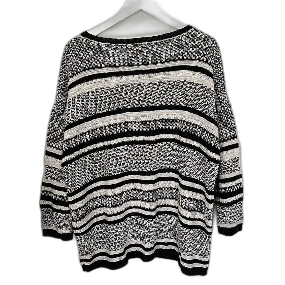 J Jill Striped Linen Blend Pullover Sweater Womens Size L Black Ivory Coastal Size L - Image 2