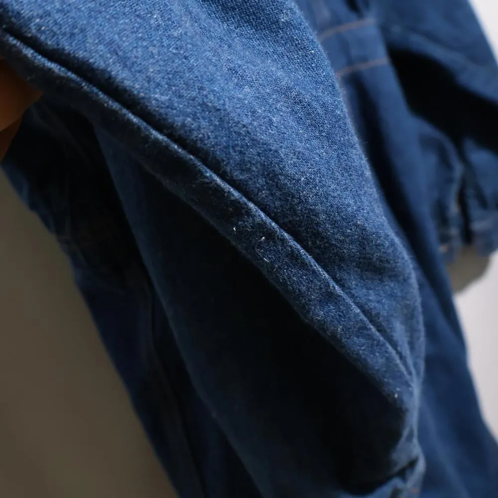 Vintage 80s Blue Denim Full Zip Dress Long Sleeve Utility Chest Pockets XL VTG * - Image 6