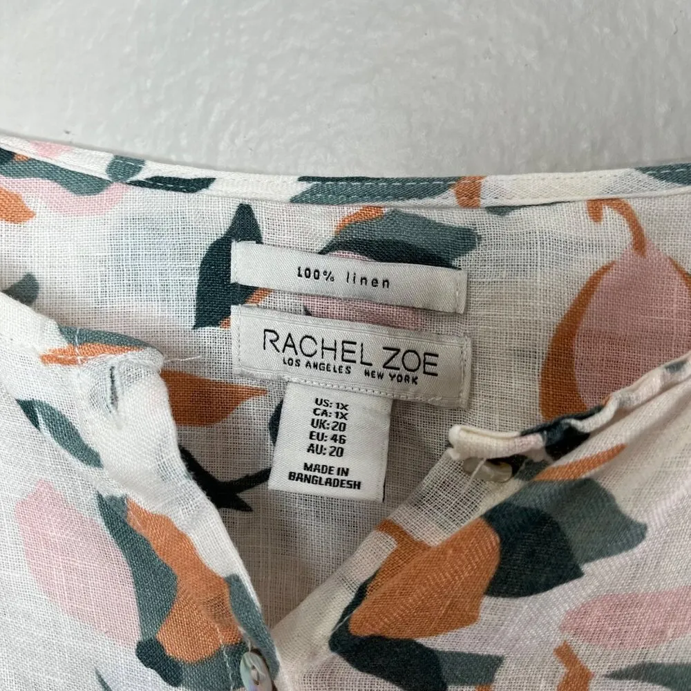 Rachel Zoe Womens Floral Print Linen Button Down Tunic Blouse Size 1X - Image 8