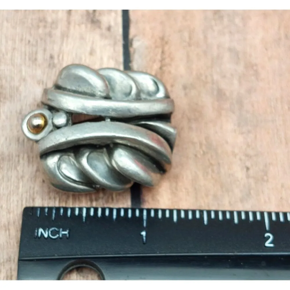 Vintage Earrings Clip On 80's Runway Sculptural Modernist Silver Tone Chunky - Image 6