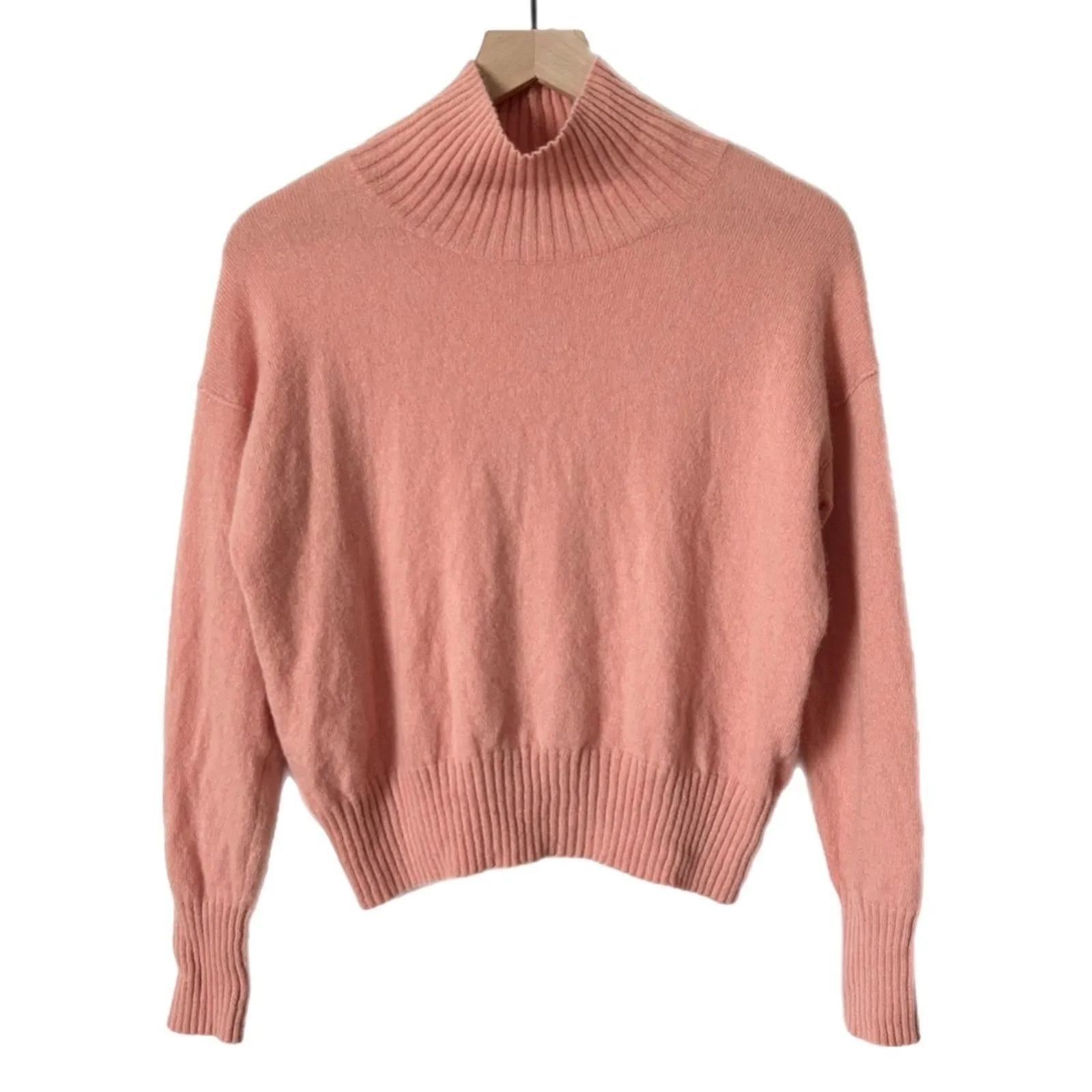Free People Mock Neck Ribbed Knit Sweater Coral Pink XS - Image 2