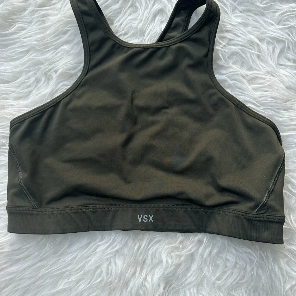 Olive Green Strappy Sports Bra XS - Image 2