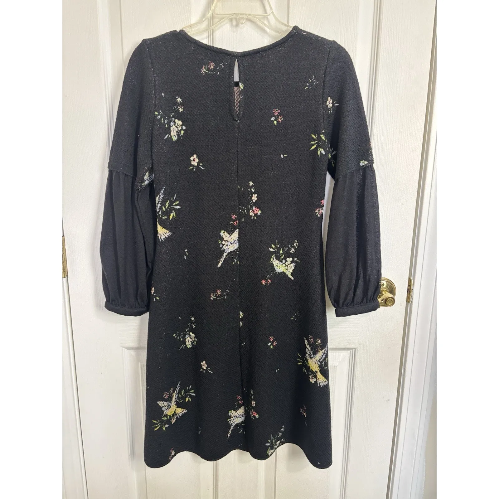 NWOT Anthropologie Aldo Martins Black Cherie Bird Floral Knit Dress Size Small - Image 3