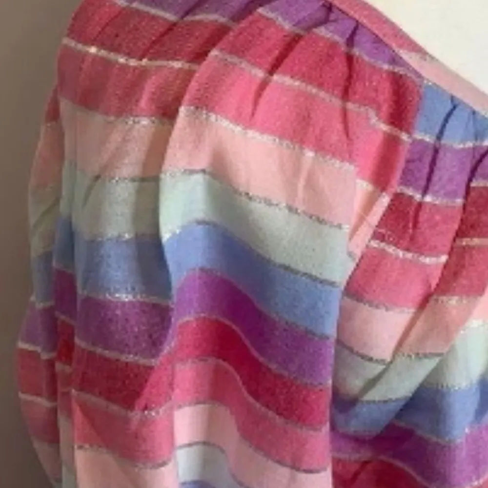 J. Crew Peasant Blouse in Metallic Pastel Stripe - Purple Pink Multi - S… - Image 7