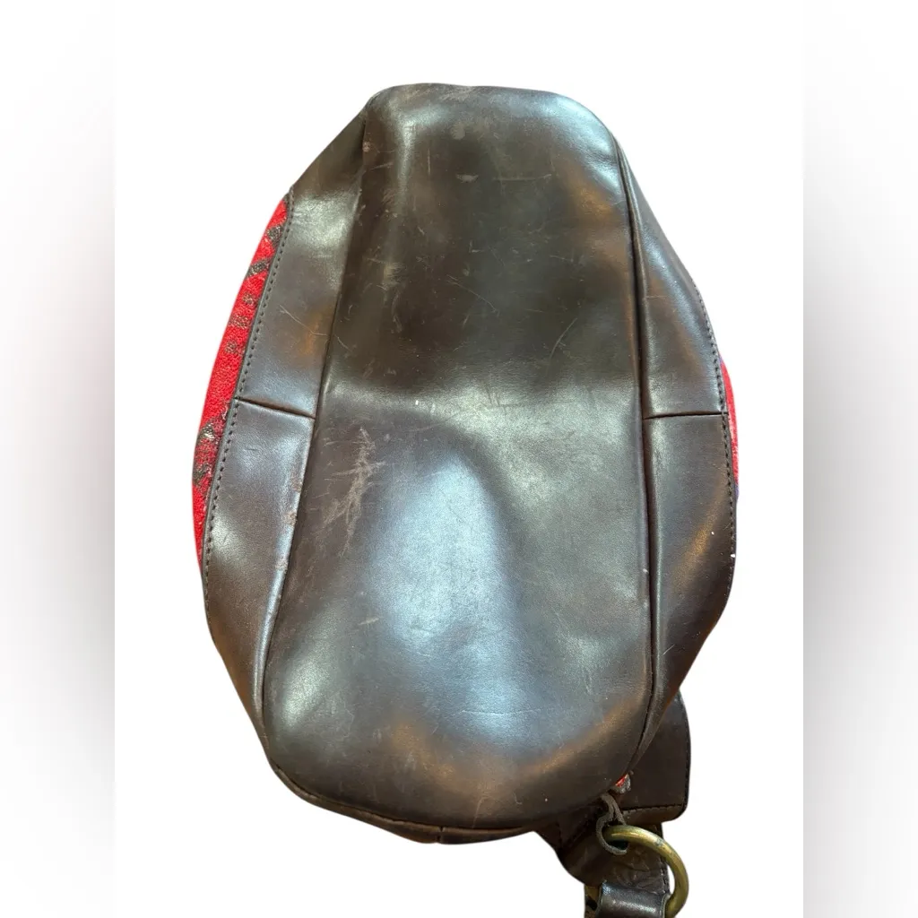 Vintage Pendleton Wool & Leather Crossbody – Southwestern Red Geometric - Image 3