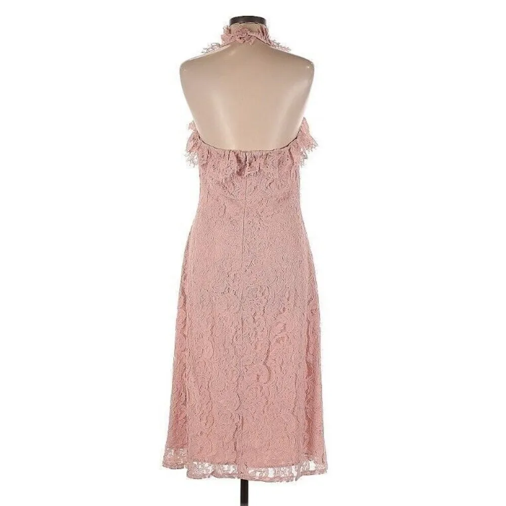 NWT NANETTE LEPORE Plus Sz 16 LACE HALTER MIDI DRESS RUFFLE NECK BLUSH PINK - Image 3