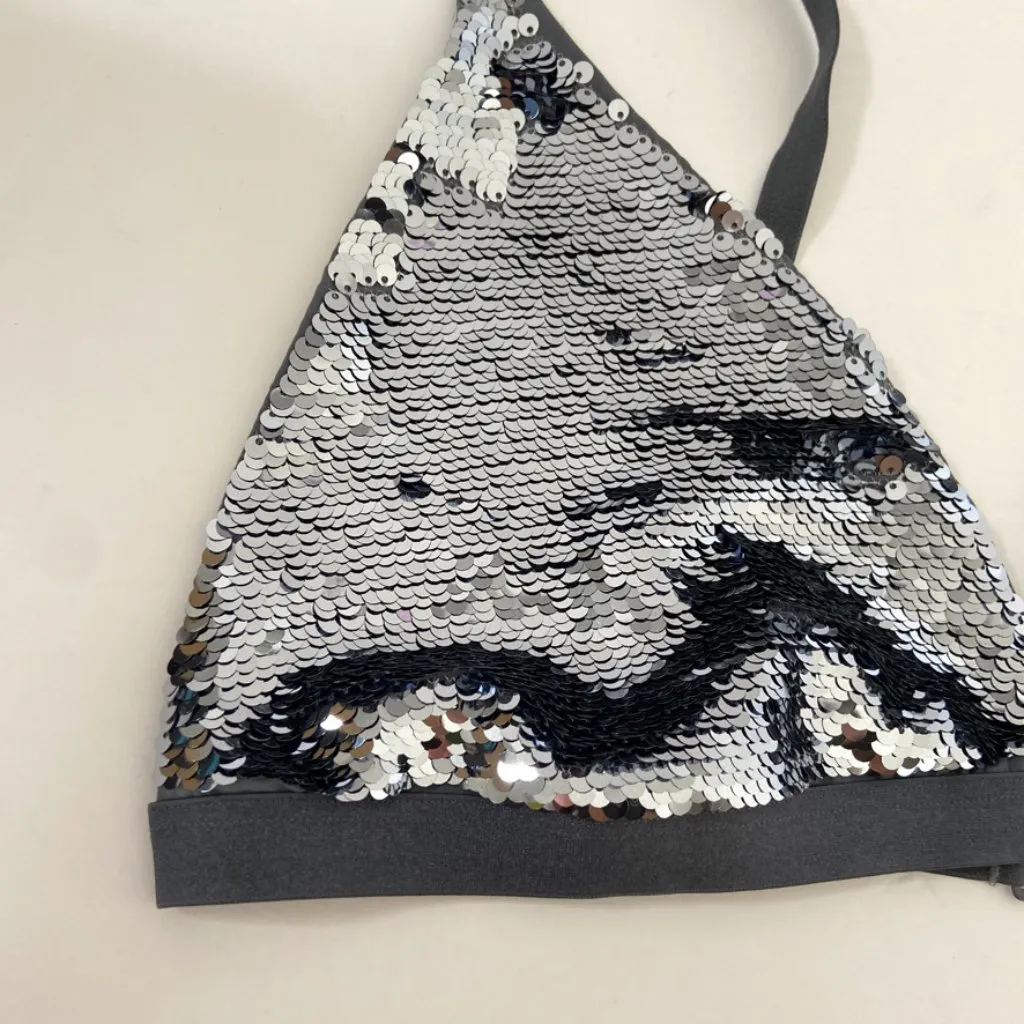 SKIMS NWOT  Silver Sequin Triangle Bralette - Image 8
