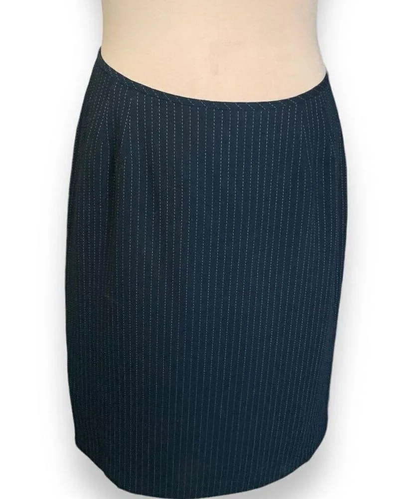 Vintage Jacqueline Ferrar Suit Set Pinstriped Printed Black Jacket Pencil Skirt Size 14 - Image 8