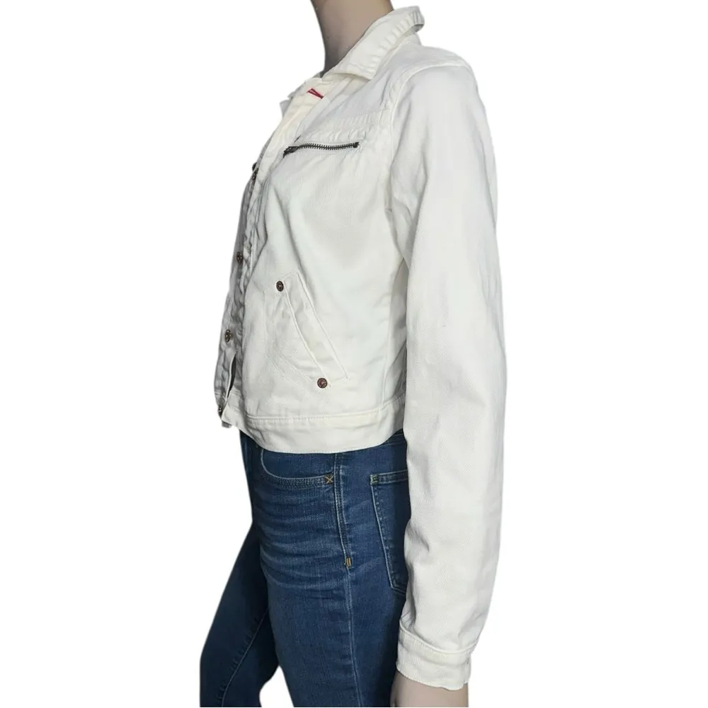 Tommy Jeans Vintage Y2K Women’s Size M White Multi Zipper Denim Jean Jacket - Image 4