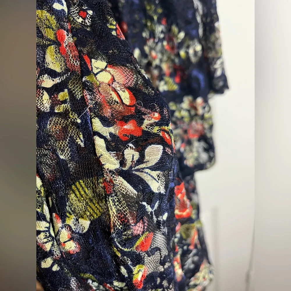 Pinky Navy Blue Lace Floral Print Stretchy Flare WaterfallCardigan Size One Size - Image 14