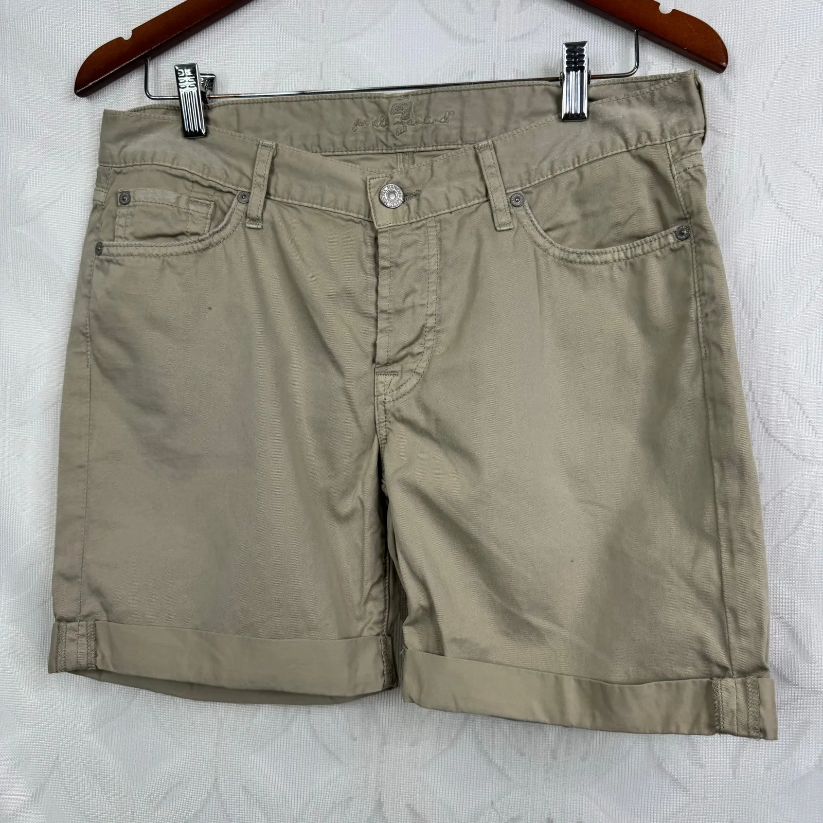7 For All Mankind Josefina Boyfriend Khaki Chinos Army‎ Green Shorts Size 27 - Image 2