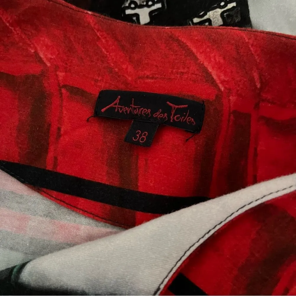 AVENTURES DES TOILES Dress Graphic Print Stretch Size 38 US Small - Image 7