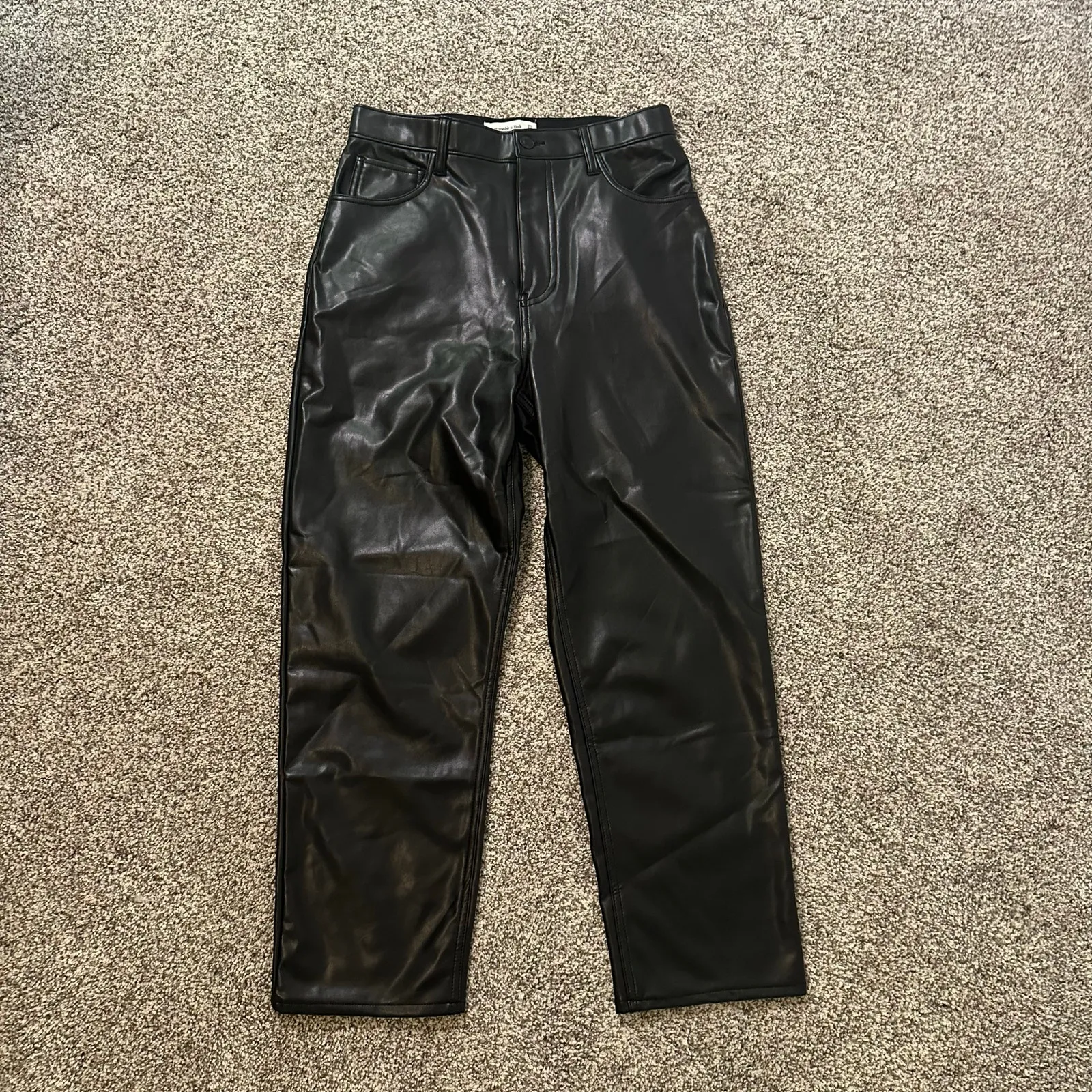 Abercrombie & Fitch black faux leather ankle straight ultra high rise pants 8 - Image 2